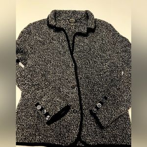 Womens Talbots Black/White Merino Wool Cardigan SZ Large